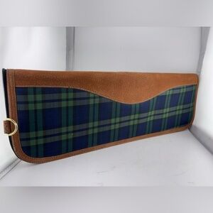 Leather Plaid Travel Tie Case Blue Green Brown​